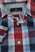 Camisa casual xadrez Hart Schaffner Marx masculina azul vermelha e branca algodão P pequena, usado comprar usado  Enviando para Brazil