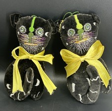 2 Vintage Raro Boo Boo Preto Veludo Gatos de Pelúcia Lua Bordado à Mão comprar usado  Enviando para Brazil