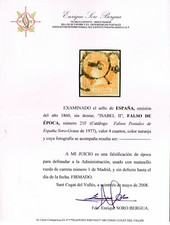 España 1860. 0 52 F. 4 Cuartos. Falso Postal ( Tipo 21. Graus -Soro)  Cert Soro. comprar usado  Enviando para Brazil