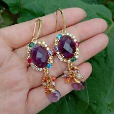 Brincos de gancho pendurados de zircão cúbico multicolorido oval de ametista pedra preciosa novo brinco comprar usado  Enviando para Brazil