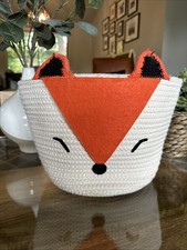 Cesta de corda enrolada em creme com rosto de raposa laranja, armazenamento para quarto de bebê, organizador de brinquedos comprar usado  Enviando para Brazil