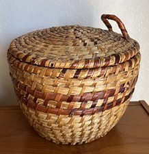 Cesta nativa vintage feita à mão arte popular tecida com tampa grama doce Gullah? 9"x8" comprar usado  Enviando para Brazil