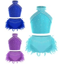 Roupa de dança infantil peça halter sem mangas crop tops conjunto de saia de penas roupa de dança comprar usado  Enviando para Brazil