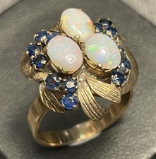 Anel social de ouro 9 quilates safira e opala – Design de cabeça de flor – 14 safiras, 3 fogos comprar usado  Enviando para Brazil