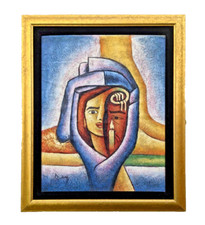 PINTURA DE TÊMPERA ISRAELENSE SURREALISTA MODERNA ORIGINAL POR BENJAMIN LONGA _EMOLDURADA , usado comprar usado  Enviando para Brazil