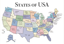 POSTER LAMINADO Aprendizagem Crianças Escola Berçário Estados dos EUA América Mapa 50, usado comprar usado  Enviando para Brazil