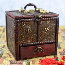 Caixa de joias vintage de madeira com espelho estilo chinês organizador de maquiagem	 comprar usado  Enviando para Brazil