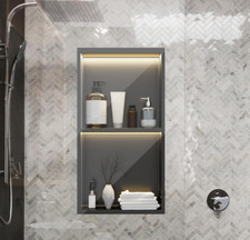 Chuveiro de luz LED 24 x 12 polegadas nicho de aço inoxidável sem necessidade de azulejo com Li comprar usado  Enviando para Brazil