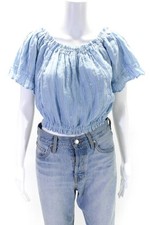 Blusa Sunday Tropez feminina fora do ombro escada renda linho azul tamanho único, usado comprar usado  Enviando para Brazil