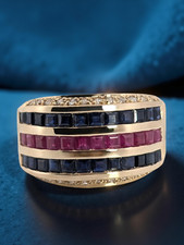 ANEL DE CHARUTO SÓLIDO OURO AMARELO 14K SAFIRA RUBI DIAMANTE TAMANHO 7,75 #8067, usado comprar usado  Enviando para Brazil