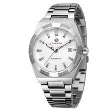 Relógio de pulso masculino mecânico automático mostrador branco data pulseira de aço inoxidável comprar usado  Enviando para Brazil
