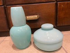 Garrafa de água de cabeceira azul vintage copo de vidro e recipiente com tampa comprar usado  Enviando para Brazil