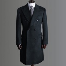 Sobretudos masculinos mistura de lã tweed casacos longos peito duplo pico lapela jaqueta terno comprar usado  Enviando para Brazil