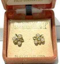 Brincos de cabaré vintage femininos folheados a ouro 24k pérola na caixa original novos, usado comprar usado  Enviando para Brazil