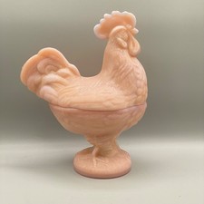 Antigo Rosso Westmoreland Vidro de Leite Rosa Galo Galinha no Ninho Prato comprar usado  Enviando para Brazil