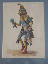Pintura original de dançarino Hopi Kachina guache Hoyesva Peter Shelton (1920-1992) comprar usado  Enviando para Brazil