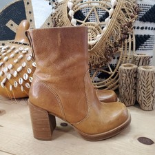 Usado, Botas femininas vintage Y2K anos 90 plataforma bongo salto robusto couro marrom 7M Brasil  comprar usado  Enviando para Brazil