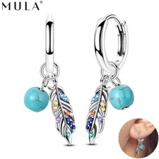 Pendientes tipo argolla de plata esterlina 925 con plumas turquesa AAA CIRCONITA CÚBICA para mujer segunda mano  Embacar hacia Mexico