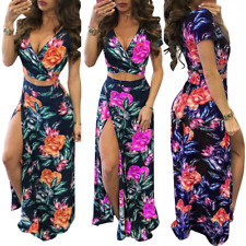 Vestido de festa feminino estampa floral verão praia crop tops saia longa 2 peças vestidos comprar usado  Enviando para Brazil
