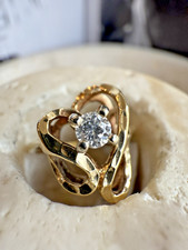 Anel feminino ESTATE ouro amarelo 14k NATURAL forma livre de diamante solitário comprar usado  Enviando para Brazil
