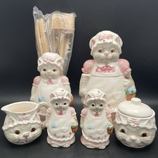 Mrs. Bonnet Kitschy Kitty Cats 7 peças conjunto utilitário balcão de cozinha cerâmica década de 1970 comprar usado  Enviando para Brazil