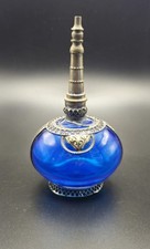 Frasco de perfume vintage azul marroquino feito à mão com sobreposição de metal comprar usado  Enviando para Brazil