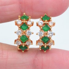 Usado, Brincos de casamento femininos cheios de ouro amarelo 18K verde topázio místico argola huggie comprar usado  Enviando para Brazil