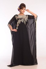 Caftan islâmico costurado bordado preto georgette, usado comprar usado  Enviando para Brazil