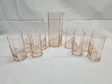Juego de vasos y jarra de plástico transparente rosa de la década de 1980 Art Deco - 9 artículos  segunda mano  Embacar hacia Mexico