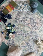 Usado, Kit de almofada vintage ponto lento bordado renda recados botões fio azul-petróleo/verde comprar usado  Enviando para Brazil