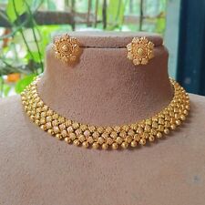 Hermoso conjunto de aretes collar boda joyería Bollywood indio chapado en oro 22K segunda mano  Embacar hacia Mexico