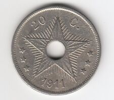 Belga Congo, 20 Céntimos, 1911 ,Cobre-Níquel,Agujero Moneda, Km#19 ,XF comprar usado  Enviando para Brazil