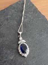 Silver necklace sapphire for sale  PONTYPRIDD