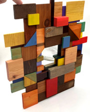 Lindo Espelho de Arte Vintage 3D Multicolorido Madeira Multicreno Mosaico Pendurado na Parede comprar usado  Enviando para Brazil