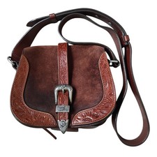 Polo Ralph Lauren Brown Suede Leather Buckled Western Embroidered Crossbody Bag , usado comprar usado  Enviando para Brazil