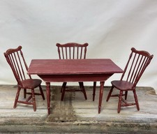 Mesa de cozinha miniatura para casa de bonecas com 3 cadeiras Windsor vintage 1:12, usado comprar usado  Enviando para Brazil