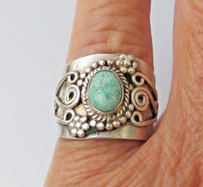 Usado, Lindo anel de prata esterlina estilo BALI LARGO vintage turquesa, tamanho 6 comprar usado  Enviando para Brazil