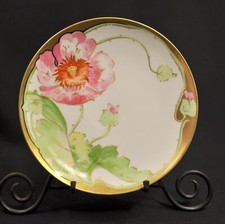 Placa Coronet Limoges pintada à mão por Lamour papoula branca rosa com ouro HTF 1920+ comprar usado  Enviando para Brazil