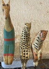 Usado, 3 prateleiras de madeira girafa e leopardo pintadas à mão feitas no Haiti assinadas Moro comprar usado  Enviando para Brazil