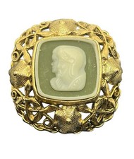 Broche vintage ornamentado tom verde e dourado silhueta Double Cameo comprar usado  Enviando para Brazil