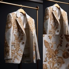 Jaqueta masculina branca terno com bordado dourado requintado elegante smoking personalizado comprar usado  Enviando para Brazil