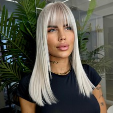 Peruca feminina 100% cabelo humano com franjas loira platina 13x4 peruca frontal de renda comprar usado  Enviando para Brazil