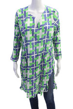Top túnica abstracta Gretchen Scott para mujer manga larga cuello en V blanco verde azul XL segunda mano  Embacar hacia Mexico