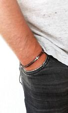 Pulsera de Cuero Trenzado con Cruz, Joyería Cristiana Hombre, Pulsera Cruz segunda mano  Embacar hacia Mexico