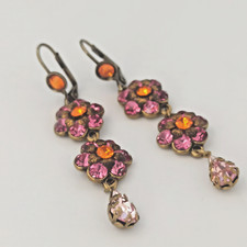 Usado, Brincos longos florais Michal Negrin laranja rosa quente com cristais Swarovski presente comprar usado  Enviando para Brazil