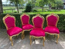 Cadeiras de jantar francês Luís XVI conjunto de 4 assentos de veludo fúcsia vermelho faia dourada comprar usado  Enviando para Brazil