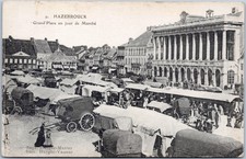 Postal artística vintage escena mercado Grand Place Hazebrouck Francia segunda mano  Embacar hacia Mexico