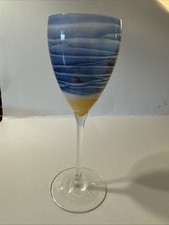 Copo de vinho vintage anos 70 Steven Maslach assinado à mão soprado vulcão terra redemoinho 8" comprar usado  Enviando para Brazil