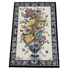 Painel de cerâmica floral com borda azul 6 peças arte decorativa de parede Portugal comprar usado  Enviando para Brazil