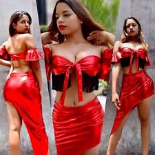 Usado, ¡Rojo caliente! Conjunto de vestido, top y falda asimétricosVestido de fiesta ajustado Talla S segunda mano  Embacar hacia Argentina